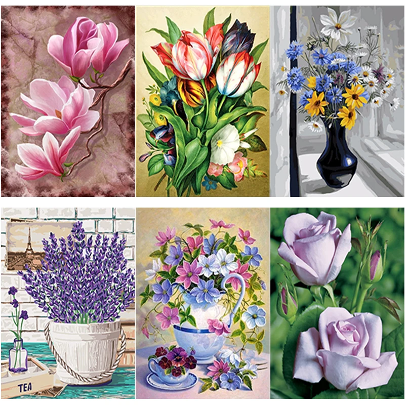 

5D DIY Diamond Painting Flower Scene Cross Stitch Full Square Round Drill Fresh Flower Diamond Embroidery Home Decor Manual Gift