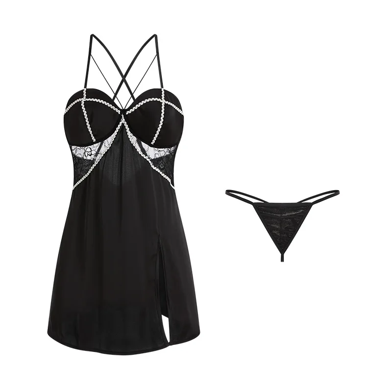 Nightdresses Black Homewear Sexy Women Mini Lace Nightdress Female Sexy Sling Nightgowns Ladies Lingerie Sleepdress