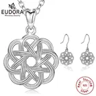 EUDORA, серебро 925 пробы, кельтский узел, цветок, ювелирный набор, ожерелье с подвеской, Геометрическая круглая капля серьга, женские вечерние ювелирные изделия, D176