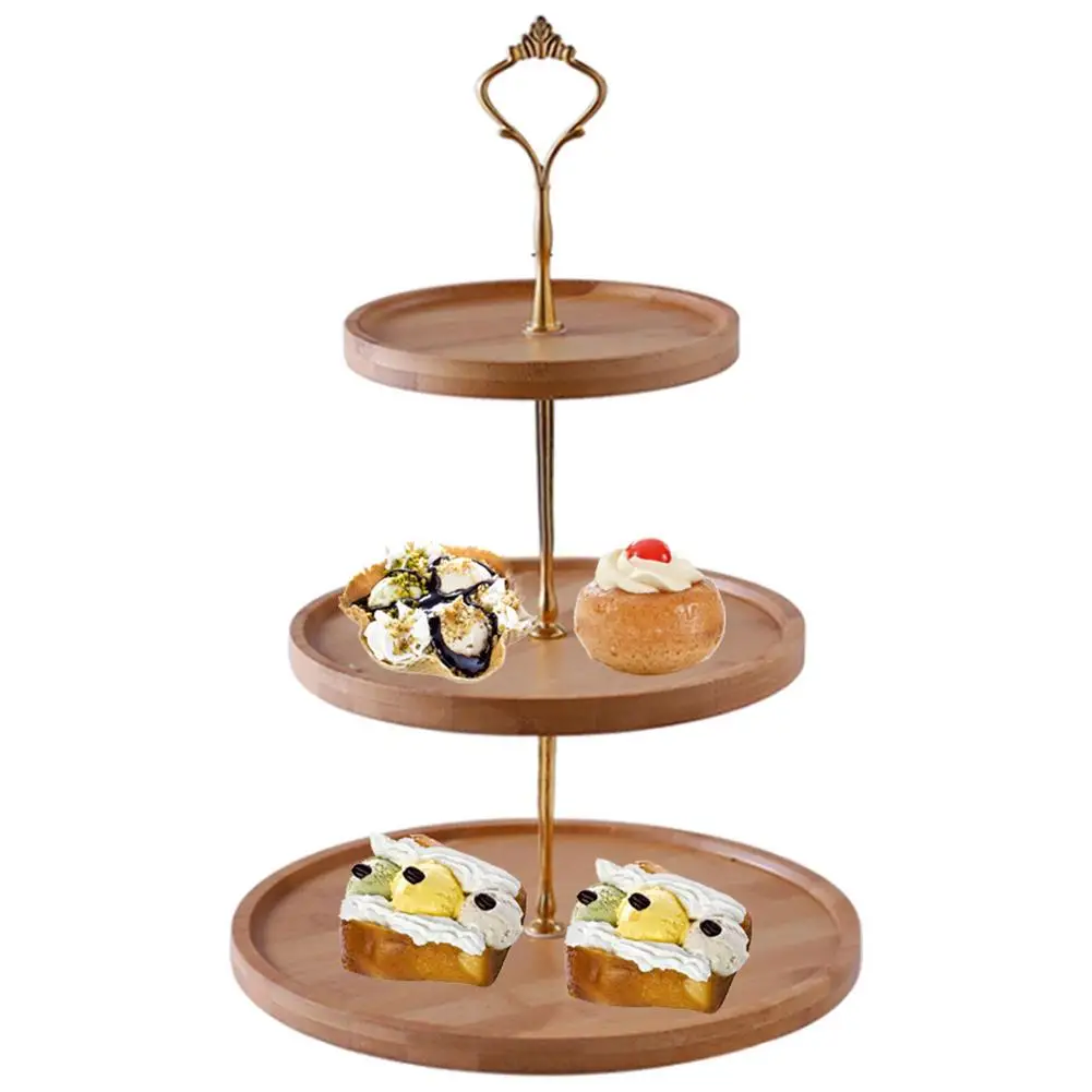 

Tray-bamboo Three Layers Fruit Tray Innovative Exquisite Snack Rack Placing Mini Cakes Sandwiches For Weddings Holiday Household