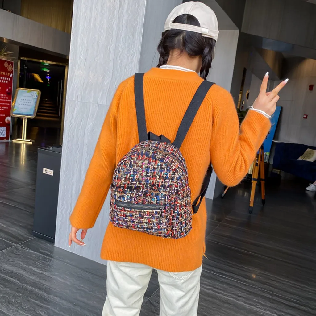 Модные рюкзаки уличные простые на молнии контрастные шерстяные мягкие женский