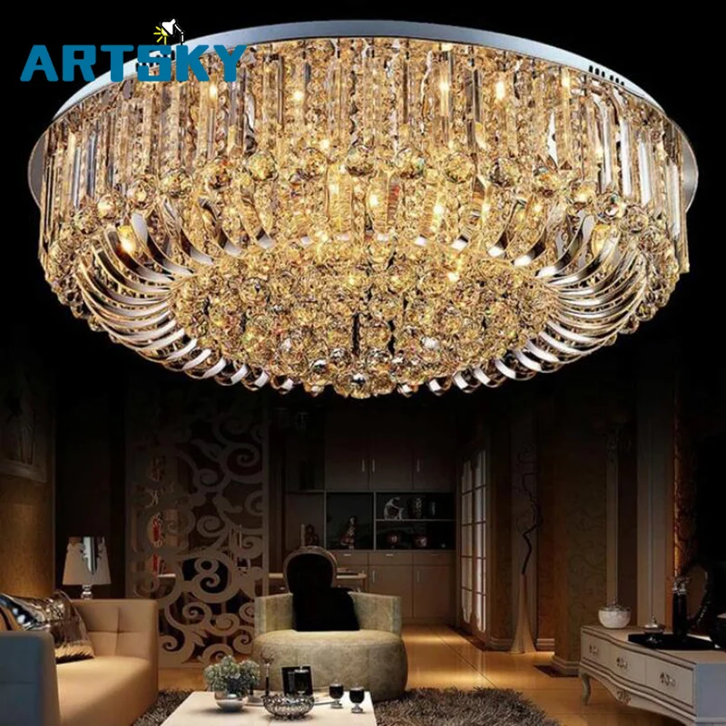 Современная роскошная круглая светодиодная Хрустальная потолочная лампа для