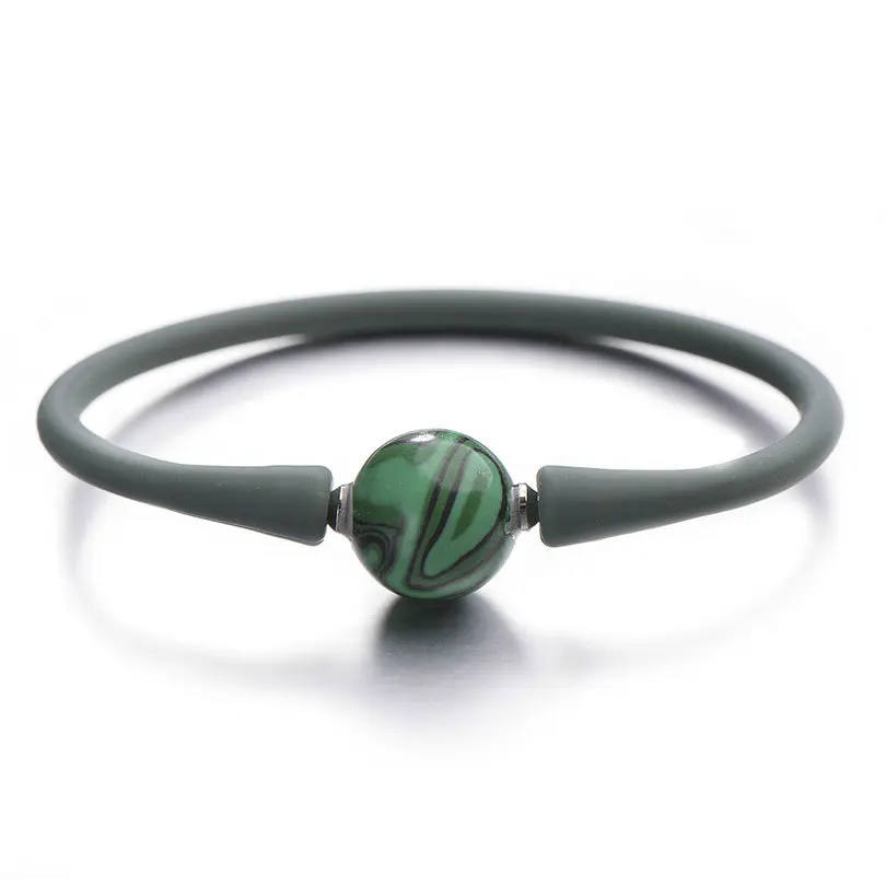grass dark green Pipitree простой силикон Унисекс Браслет 14 мм Инь Ян очаровательные каменные бусины браслеты для женщин мужчин пара ювелирных изделий Pulsera mujer - Окраска металла: grass dark green