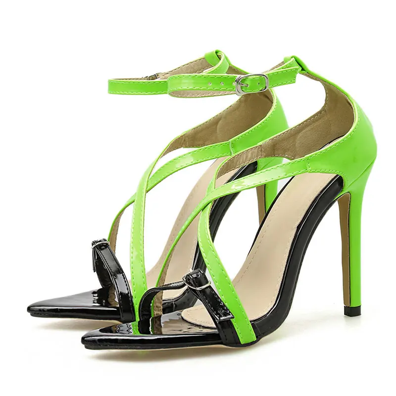 GENSHUO/пикантные женские туфли на высоком каблуке Летние сандалии с острым носком