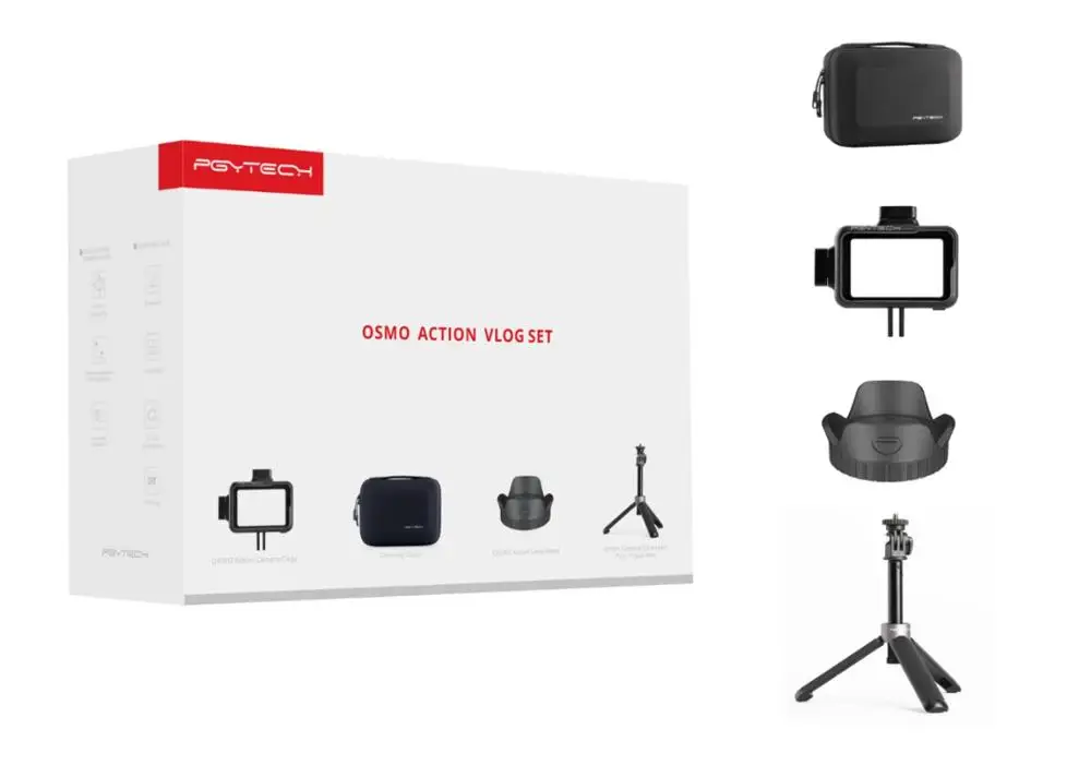

Original PGYTECH OSMO Action Vlog Set Lens Sun Hood Cap+Carrying Case Tripod Selfie Stick Cage For DJI OSMO Action Camera