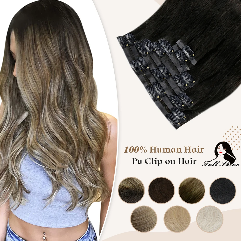 Extensiones de cabello humano Remy Full Shine PU, 100g, cinta sin costuras, Color rubio degradado, trama de piel, 8 Uds.