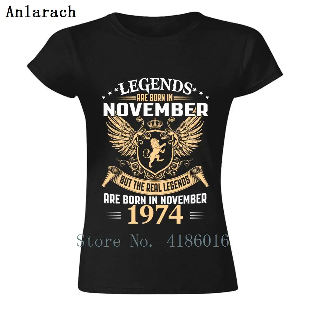 Женская футболка наивысшего качества Legends Born In November 1974 хлопковая для фитнеса