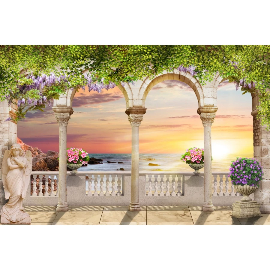 

Seaside Palace Archway Landscape Photography Backgrounds Customized Baby Portrait Photographic Backdrops For Home Photo Studio