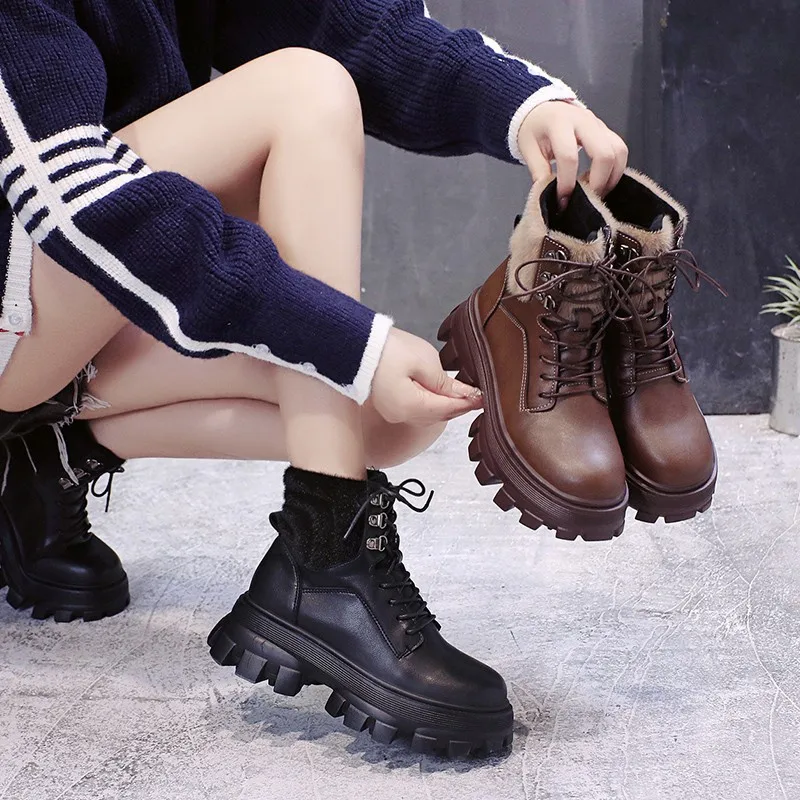 2022 new women's pu fashion winter Martin boots increase double zipper style girly boots women's shoes winter boots women