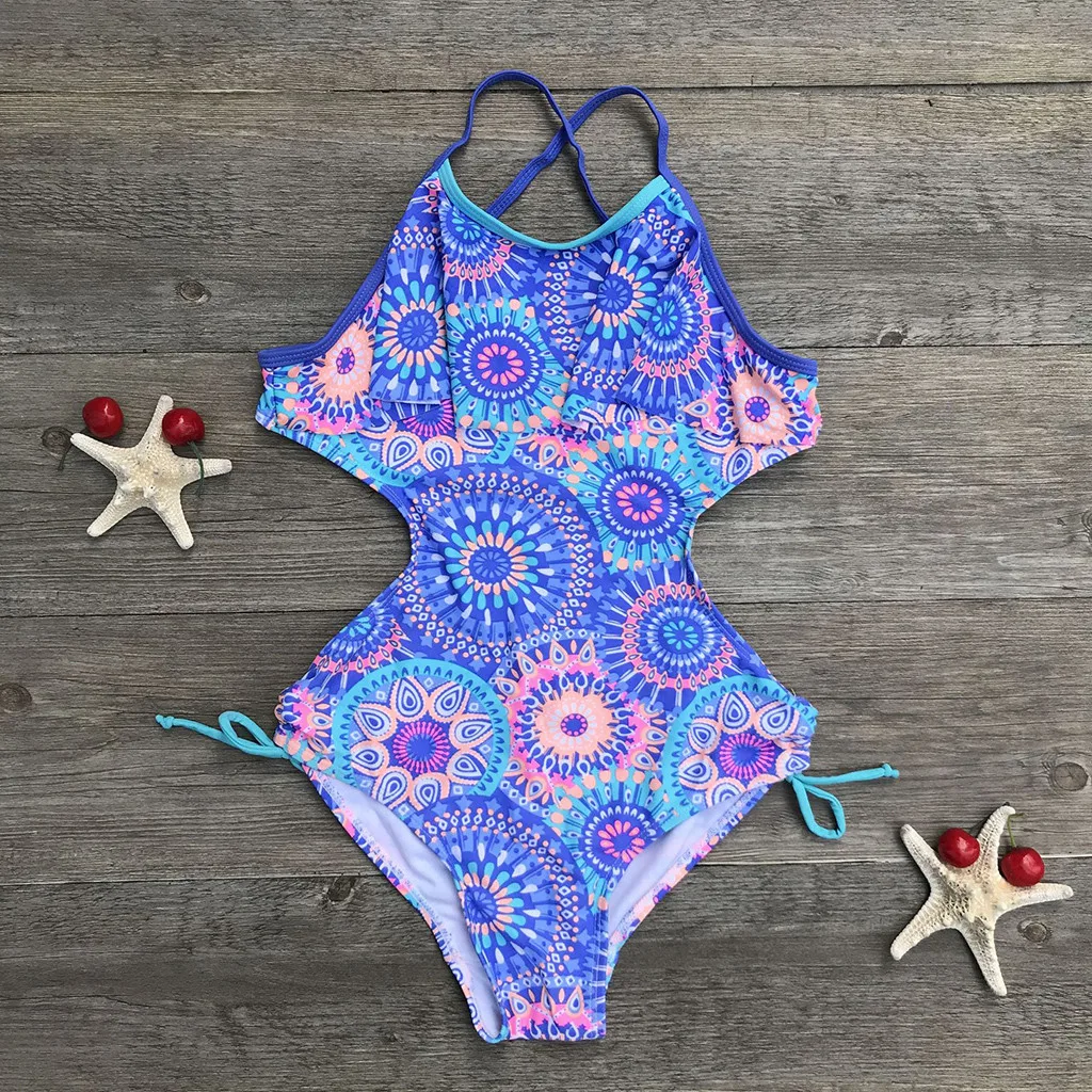 

2021 New Children Girls Bikini Set Teen Children Girls Print Africa Style One-piece Swimsuit Beach Swimwear For Girls 5-14 Year