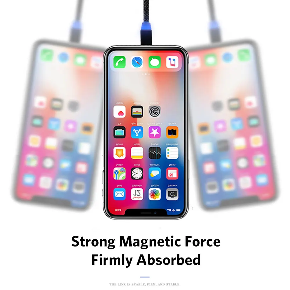 1 м Магнитный кабель 2A Быстрая зарядка для iPhone Micro USB кабель type C светодиодный индикатор зарядное устройство магнит мобильный телефон USB кабель Шнур