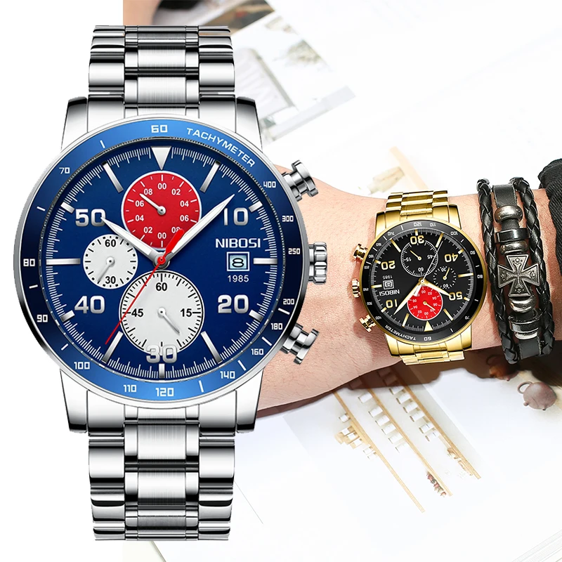 

NIBOSI Top Brand часы Mens Watches Dial Quartz Clock Stainless Steel Waterproof Luminous Sport Watch For Men Relogio Masculino