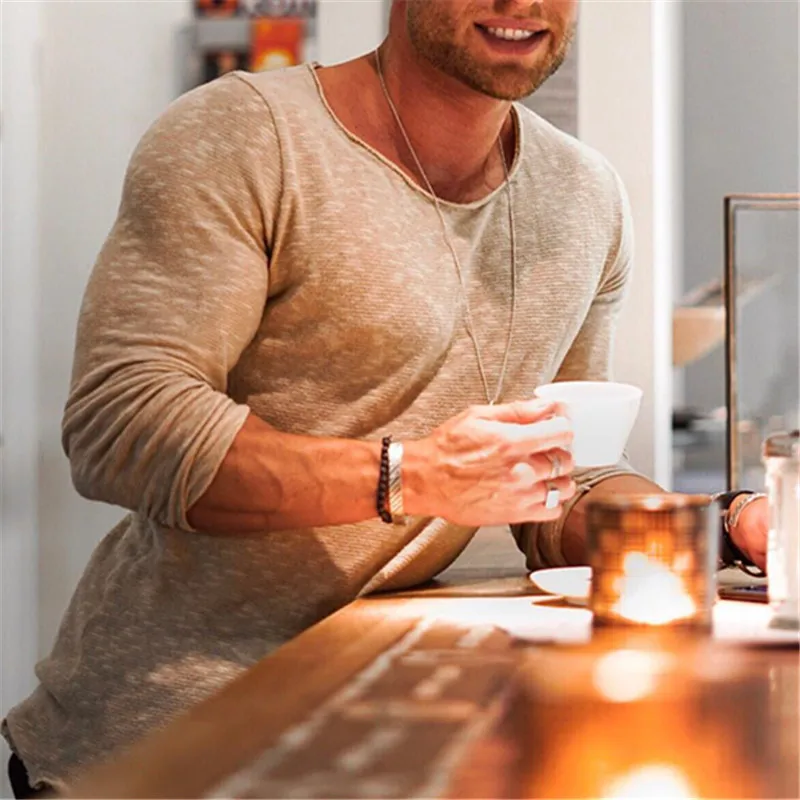 

2021 summer trend slim t-shirt men's casual long sleeve top