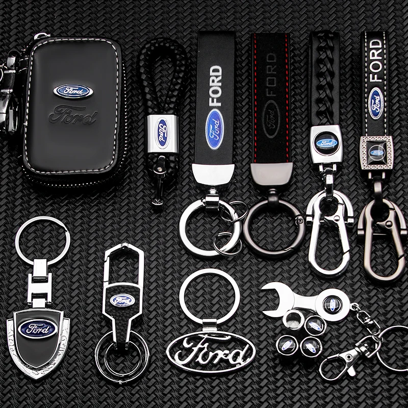 

Leather Metal Car KeyChain KeyRings Holder Buckle Ornament Car Styling Accessories For Ford Focus MK2 MK3 MK5 MK7 Ranger Fiesta