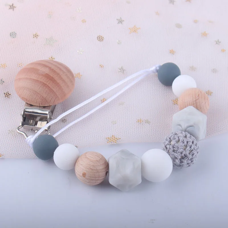 Pinzas de silicona para chupete de beb&eacute;, juguetes de dentici&oacute;n de beb&eacute;, madera de haya masticable de juguete, regalos para Baby Shower-3