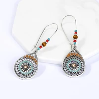 vintage boho long drop earrings for women ethnic antique bead flower hanging dangle earrings female tribale indian jewelry 2019