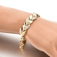 2021 vintage braided zircon leaf crystal chain bracelets for women punk wedding party gold color bracelets jewelry gift