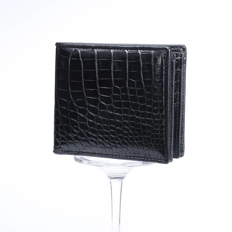 One-piece Designer Authentic Real Crocodile Belly Skin Men's Short Bifold Wallet Genuine Alligator Leather Male Small Card Purse |