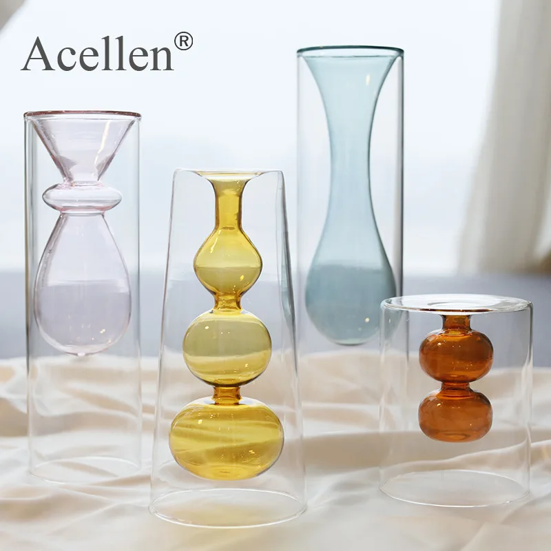 Скандинавская двухслойная витражная ваза гидропонная для цветов домашнее