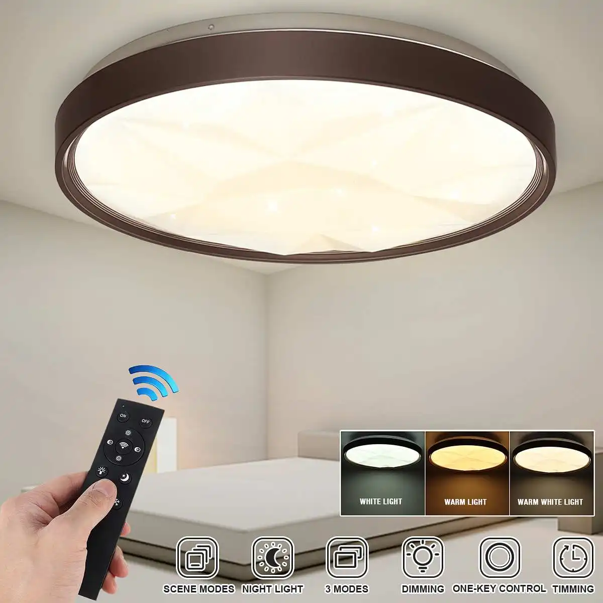 

50CM 200W Dimmable Ultra-thin Diamond Modern Round LED Ceiling Light for Living Room Bedroom Lamp with 2.4G/IR Remote Control