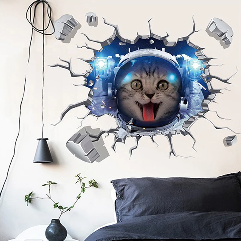 DIY 3D космический аэрокосмический Кот настенные наклейки для детской комнаты