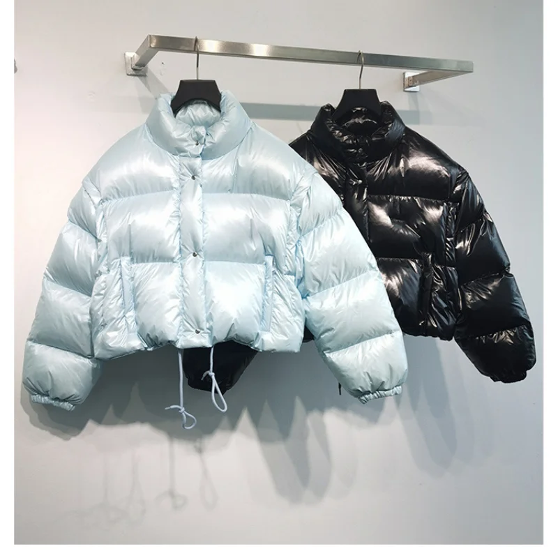 Зимняя женская дизайнерская куртка-пуховик с гусиным пухом со стоячим