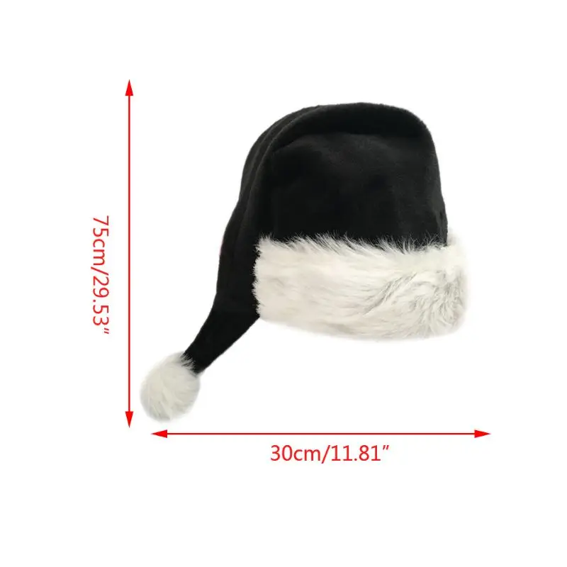 

75cm Adult Black Plush Long Christmas Hat Xmas Costume Pompom Santa Claus Cap XX9D