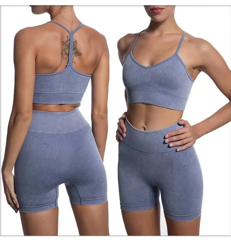 

New sand-washed seamless body yoga clothes women's suspenders bra running shorts pants five-piece yoga leggings leggings fashion
