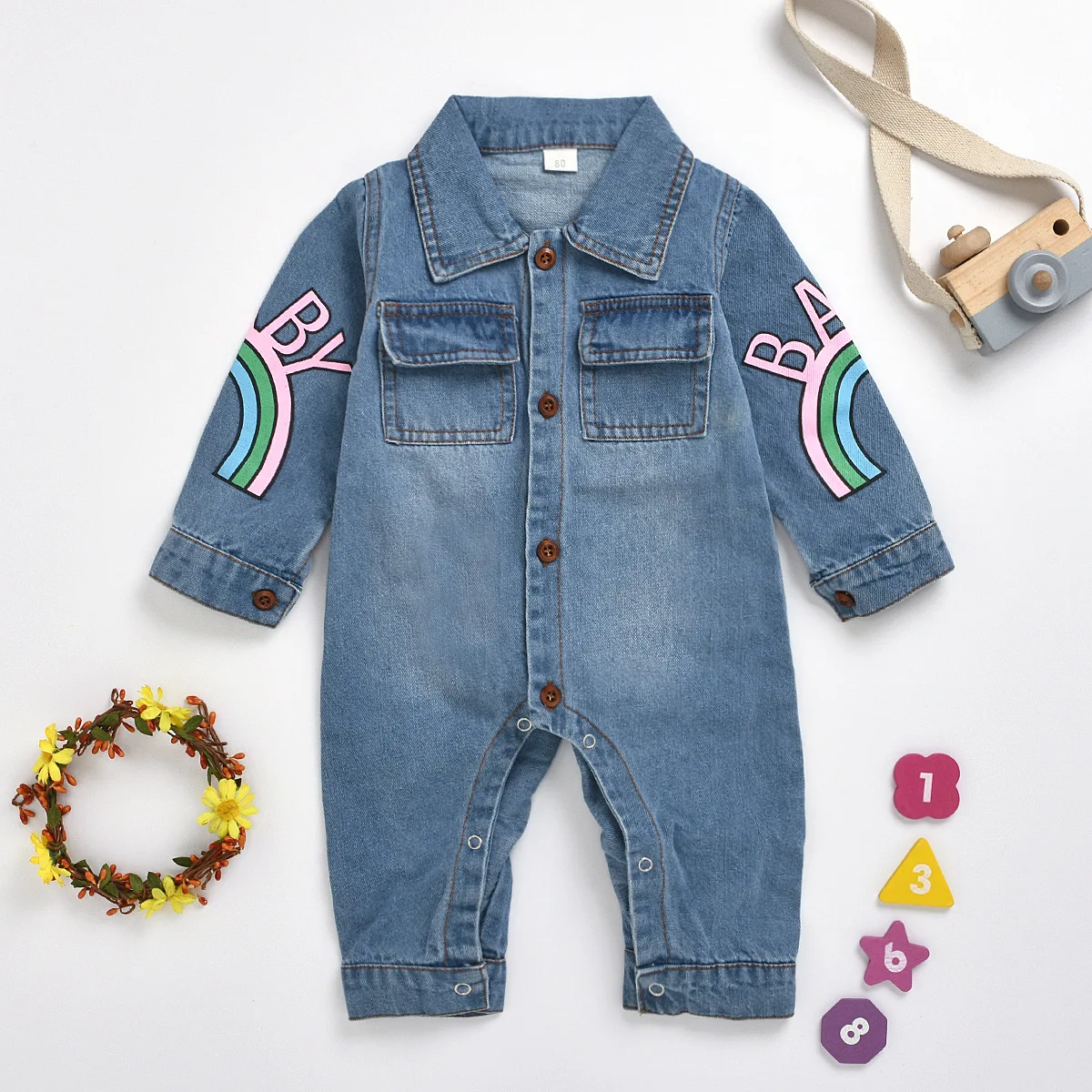 

2021 New Infant Kid Baby Girl Boy Clothes Soft Denim Romper Playsuit Jumpsuit Overall Outfits 0-18M