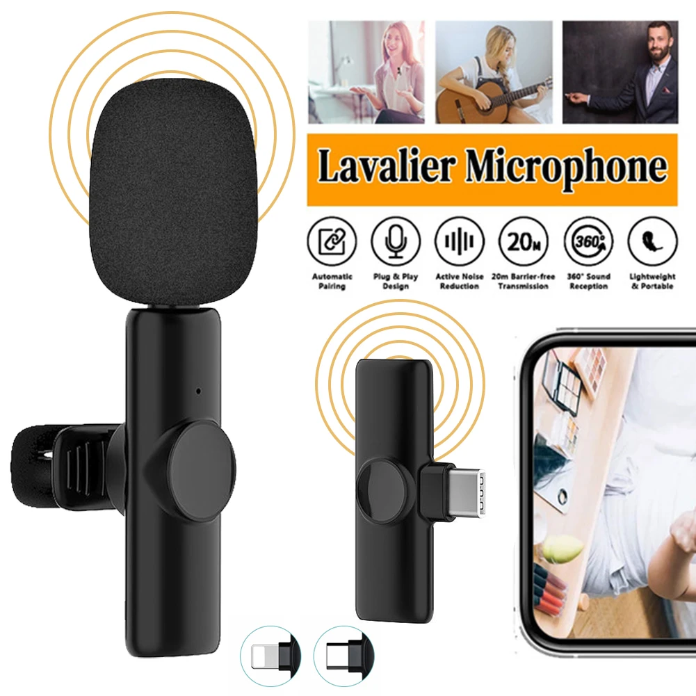

Wireless Lavalier Microphone Portable Audio Video Recording Mini Mic for iPhone Android Live Broadcast Gaming Phone Microfonoe