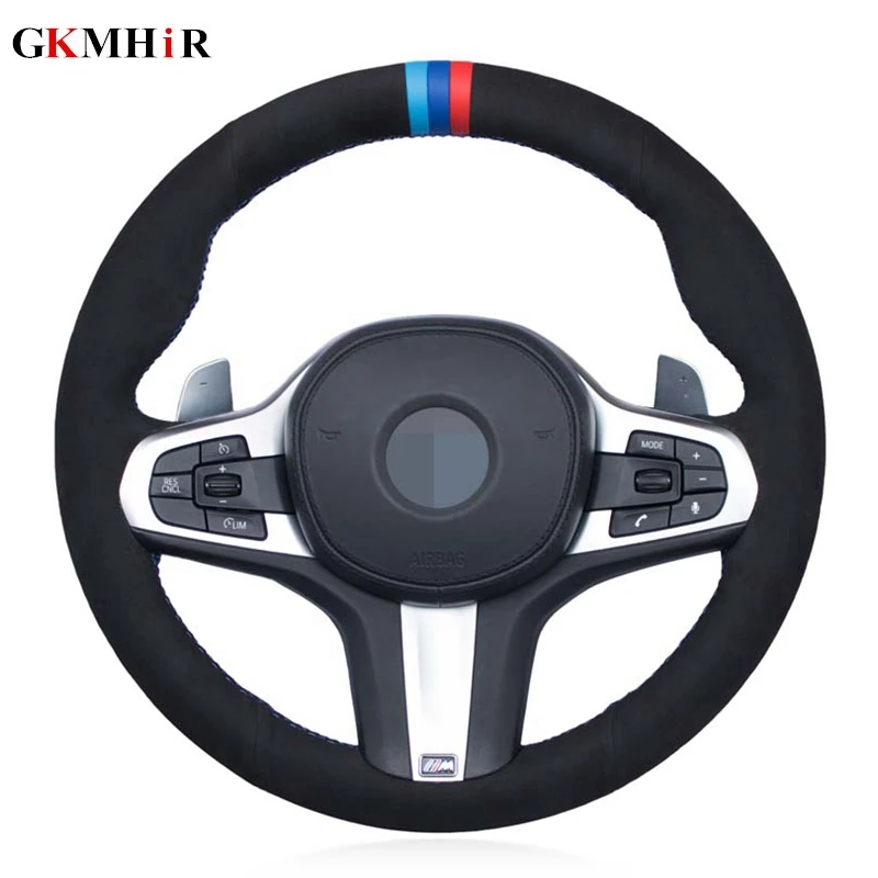 Черная замша натуральная кожа DIY чехол рулевого колеса автомобиля для BMW M