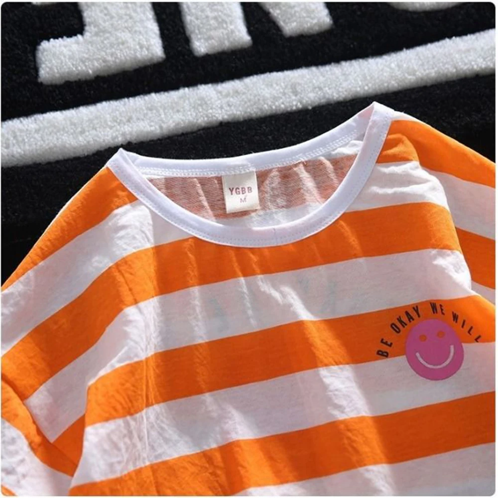 

Summer Suits Girl Sets Kids Clothes Girls Boy Baby Sets Sports Suit For Children Stripe Smile Face Pattern Cotton Suit