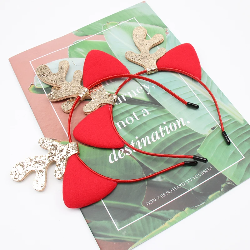 CN блестящая Новогодняя повязка на голову для девочек детские милые красные уши