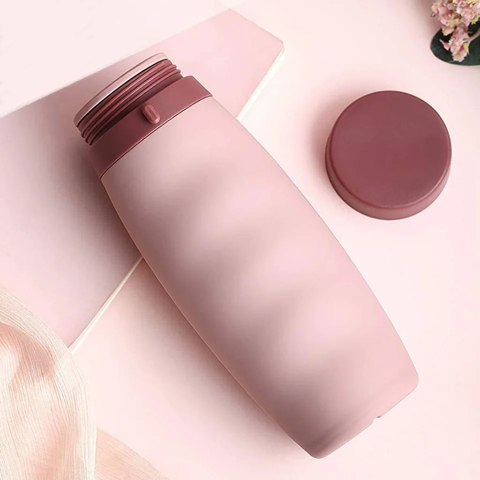 

600ml Collapsible Water Bottle Camping Reuseable Silicone Water Bottles Sports Foldable Water Bottle Portable Leak Proof
