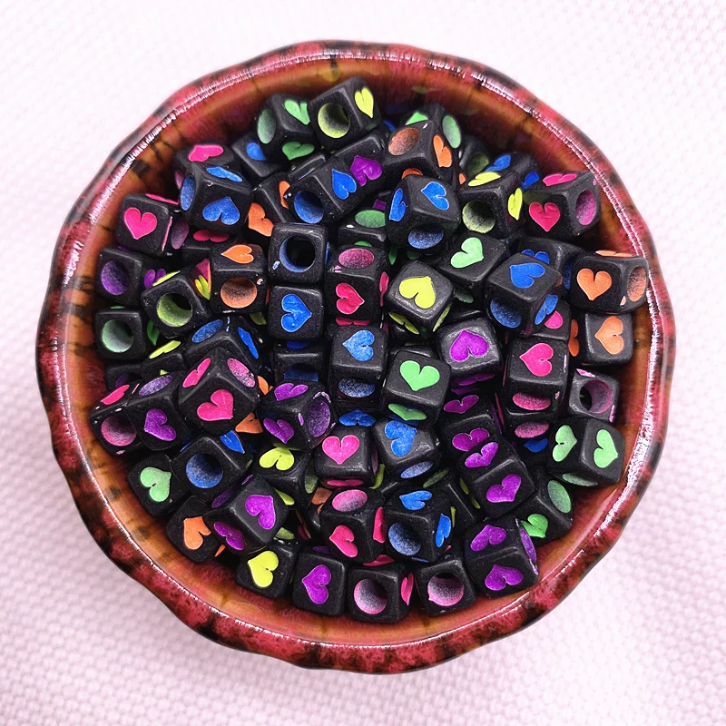 

New 100pcs 6mm Spaced Acrylic Round Beads Love Heart Shape Beads for Jewelry Making DIY Charms Handmade Bracelet #01