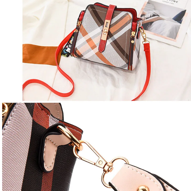 Клетчатая женская сумка через плечо с медведем популярная праздничные