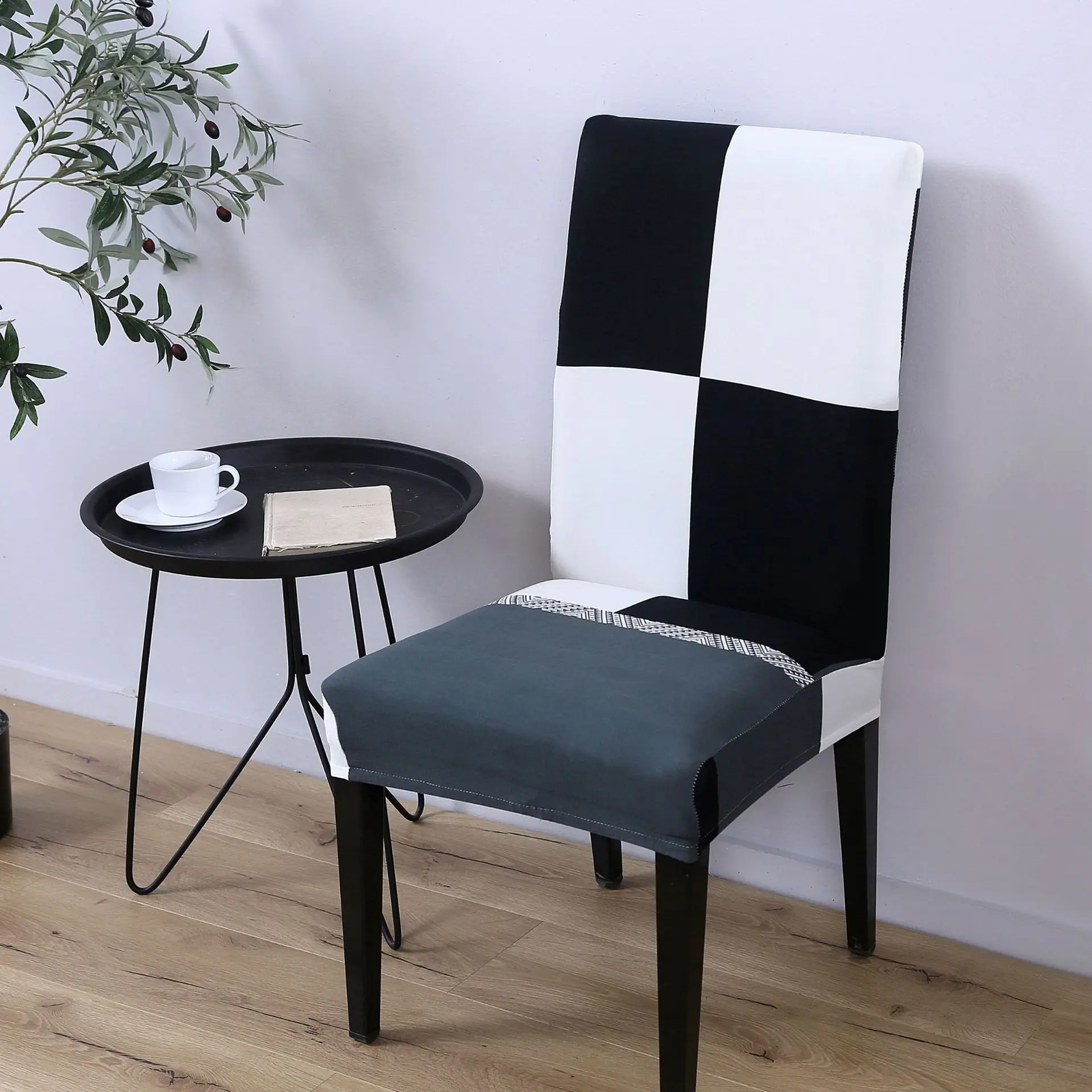 

Geometric Line Printed Chair Cover Spandex Elastic Removable Cover For Chair Slipcover Modern Banquet Wedding Chair Seat Cover