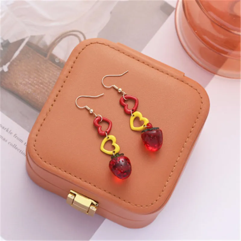 

Korean Drop Dangle Earrings Kawaii Cute Red Women Acrylic Starberry Fruits Fashion Jewelry Accessories Heart Wholesale