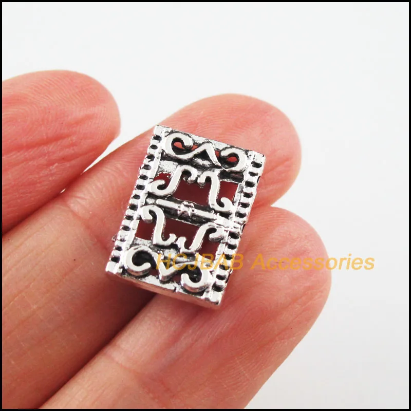 

25 New Flower Charms Tibetan Silver Color Rectangle 3-Holes Spacer Beads 12x17mm