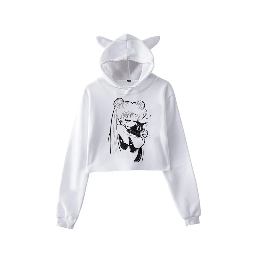 Сейлор Мун Харадзюку Толстовка корейский стиль ulzzang kawaii 90s мультфильм одежда пуловеры новые негабаритные с капюшоном уличная