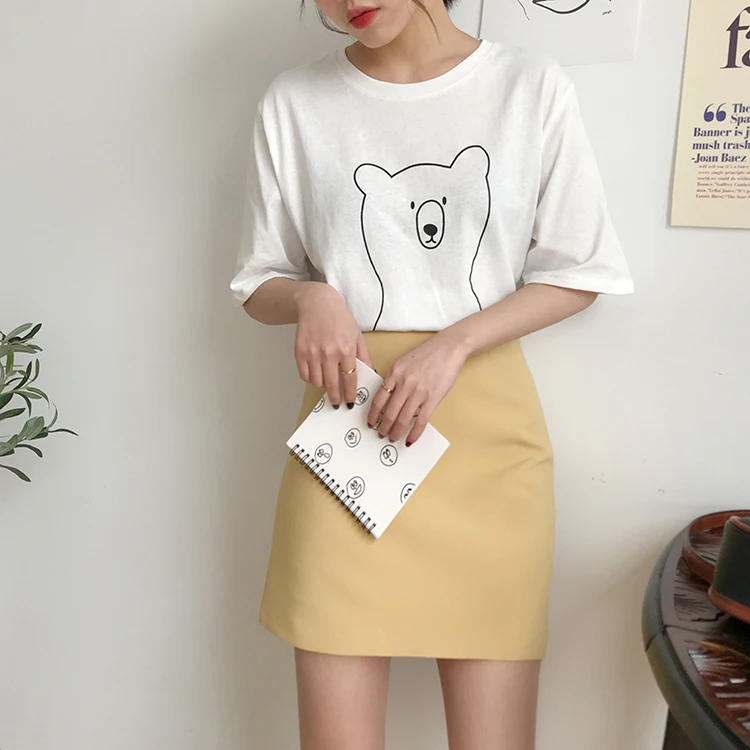 2 colors 2019 summer women tops korean style cartoon bear print short sleeve t-shirts womens tee shirt femme (F3665) | Женская одежда