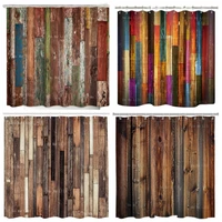 Country Farmhouse Primitive Wood For Rural Life Old Hardwood Floor Plank Rural Print Colorful Painted Barn Door Shower Curtain