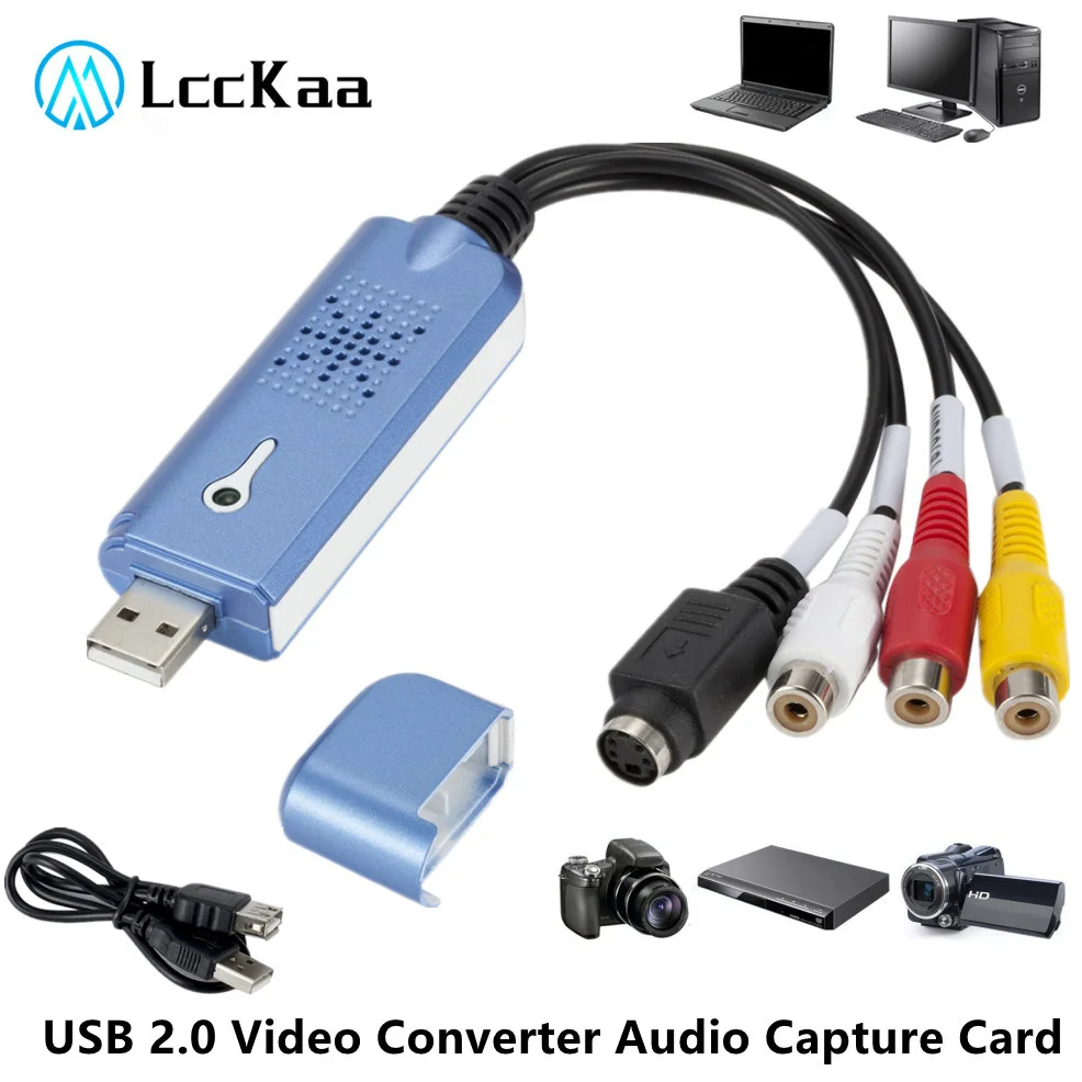 Видеоконвертер USB 2,0, карта аудиозахвата, VHS-цифровой конвертер, VHS Box VHS VCR TV-цифровой конвертер с поддержкой Win 7/8/10