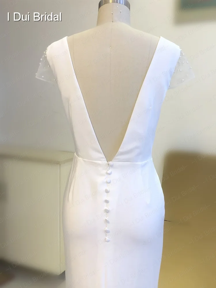 Простая Кепка свадебное платье из крепа высокого качества с низкой спинкой