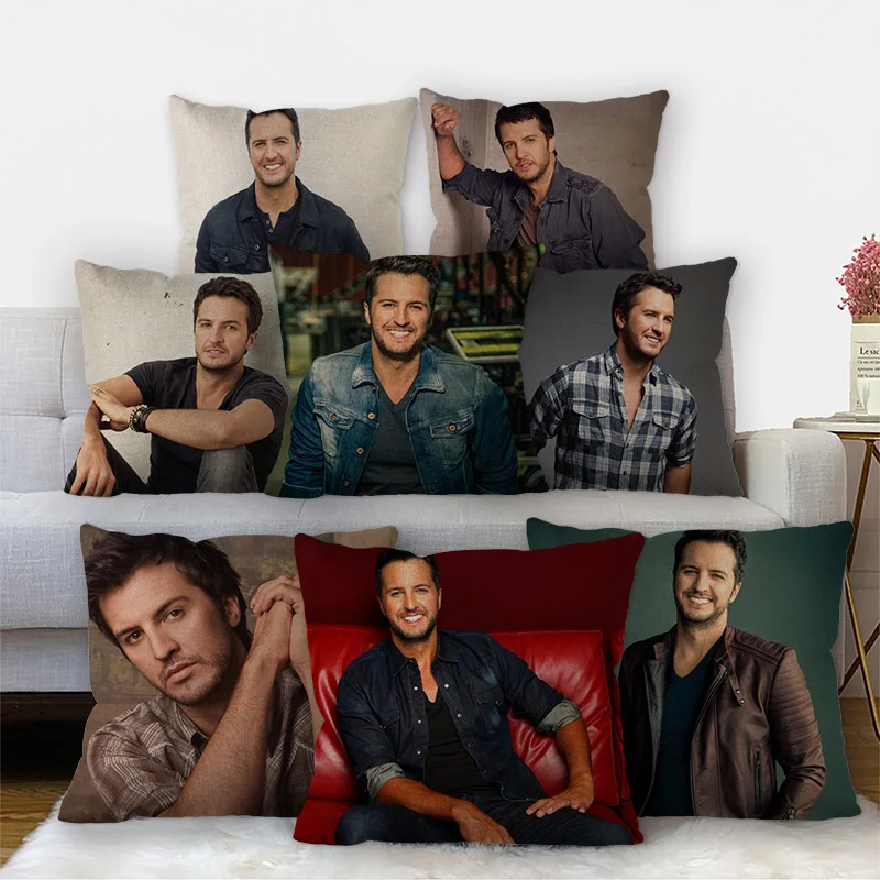 

Nice Luke Bryan Pillowcase Cotton Linen Fabric Square Zipper Pillowcase 45X45cm Wedding Decorative Pillow cover 11-17