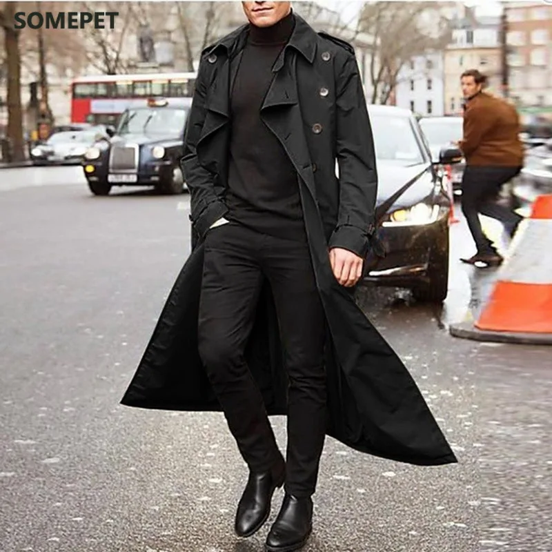 

Trench Coat Mens Overcoat Casual Slim Fit Windbreak Plus Size Solid Long Coat Men Autumn Spring Jacket Homme
