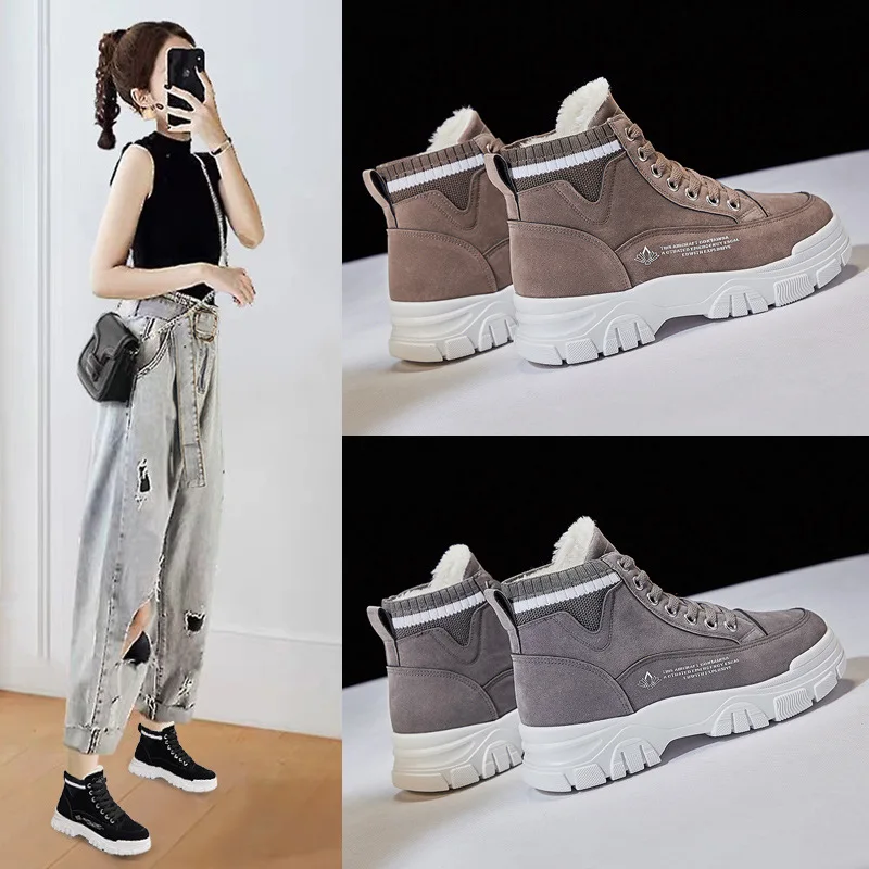2021 Women Winter New Plus Velvet Lady Tooling Shoes Warm Lace-Up Soft And Comfortable Fashion Mid-Cut Thick-Soled Women'S Boots