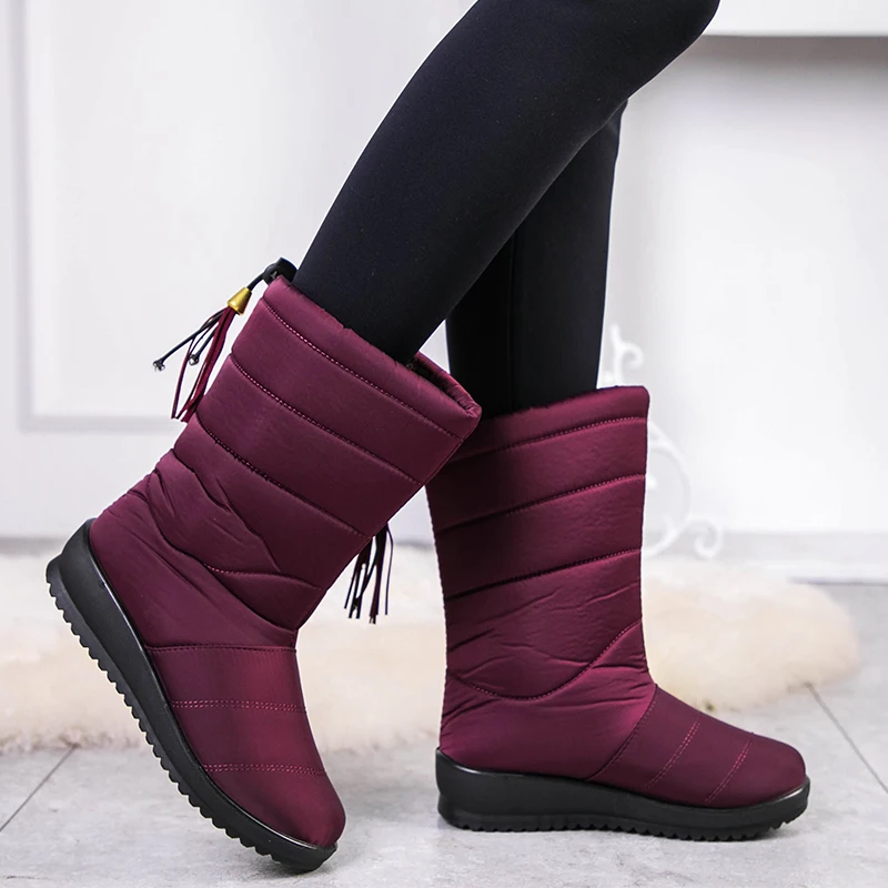 

Winter Boots 2020 Women Winter Shoes Mid-Calf Snow Boots Wedges Warm Fur Female Boots Shoes Woman Footwear Chaussures