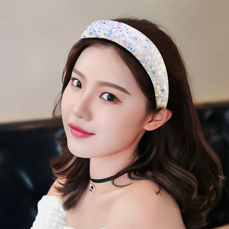 

1PC Sponge Hair Hoop Wide Brimmed Sweet Simple Shiny Colorful Shining Sequins Headband Hair Accessories Glitter Head Hoop