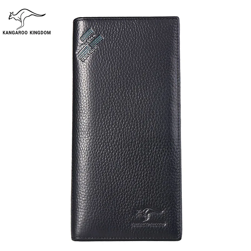 KANGAROO KINGDOM fashion luxury genuine leather men wallets long slim bifold card holder purse wallet